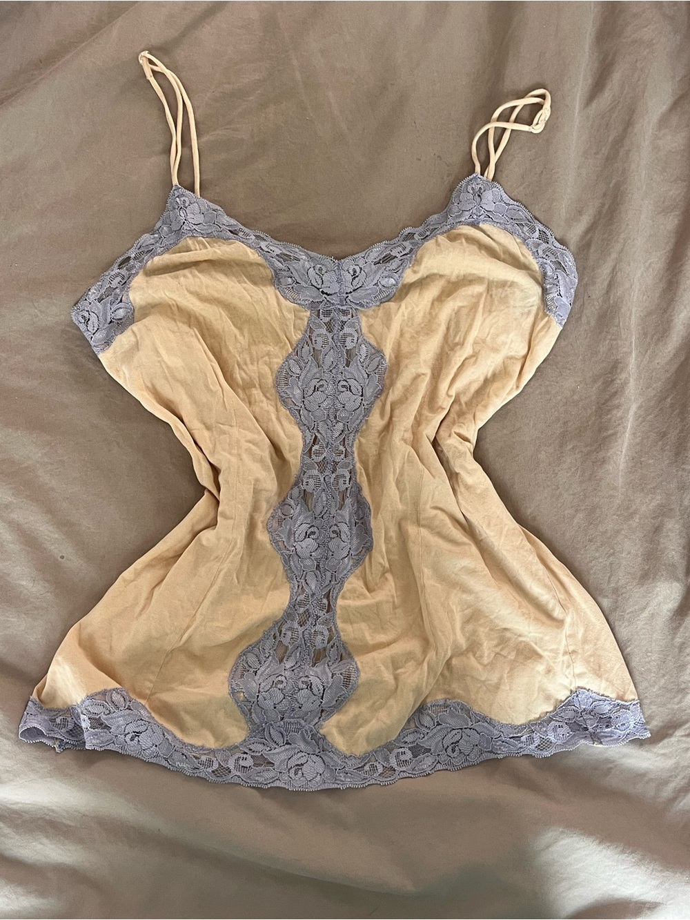 American Vintage Beige Camisole with Lavender Lace Trim